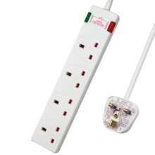 (3M, White) 4 Way Socket with Cable 3G1.25, with Power Indicater, , Child-Resistant Sockets, Surge Indicator
