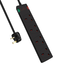 (3M, Black) 4 Way Socket with Cable 3G1.25, with Power Indicater, , Child-Resistant Sockets, Surge Indicator