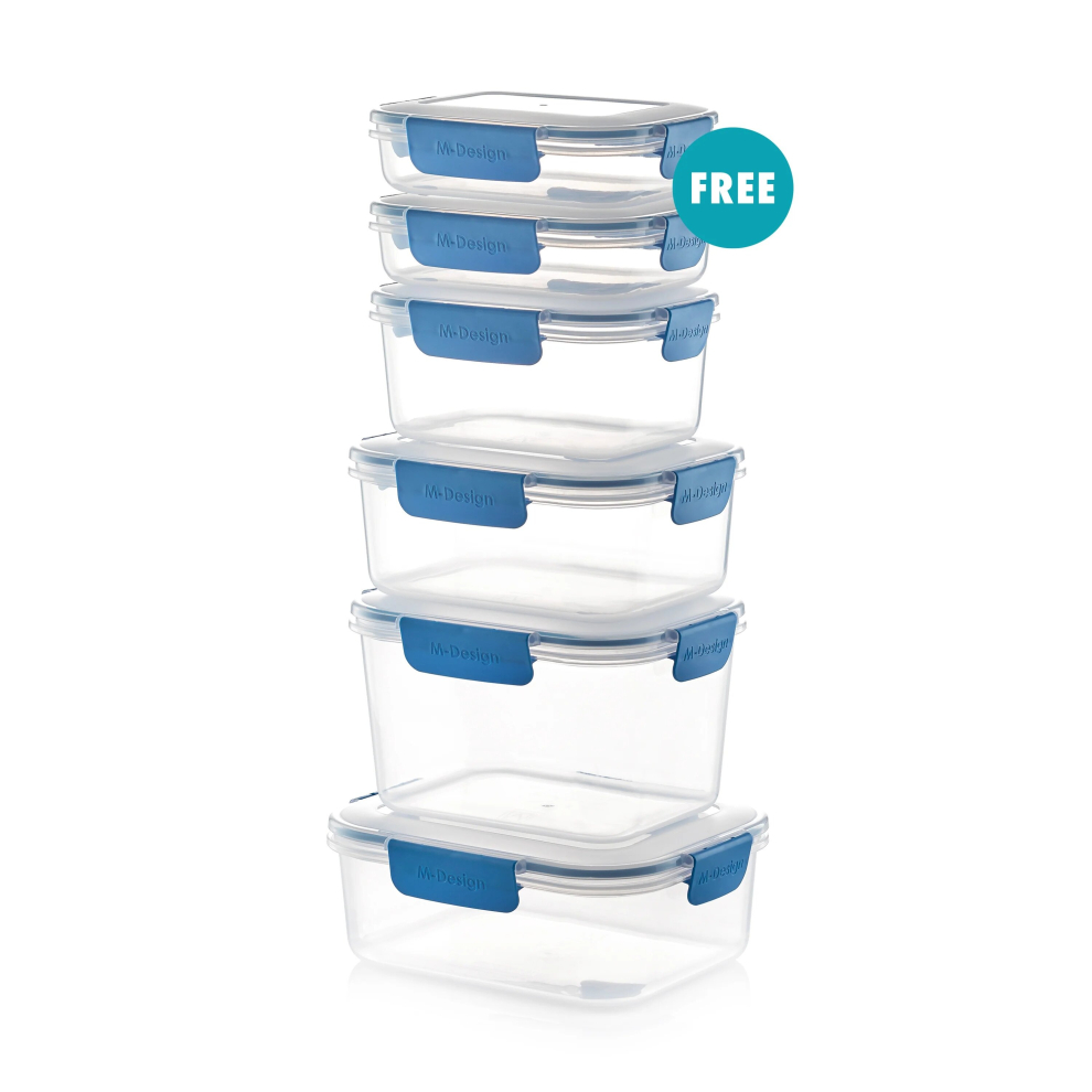 Urbn-Chef (5, ) Food Plastic Storage Container Airtight Seal Clip Lock Lid Dishwasher Safe Blue