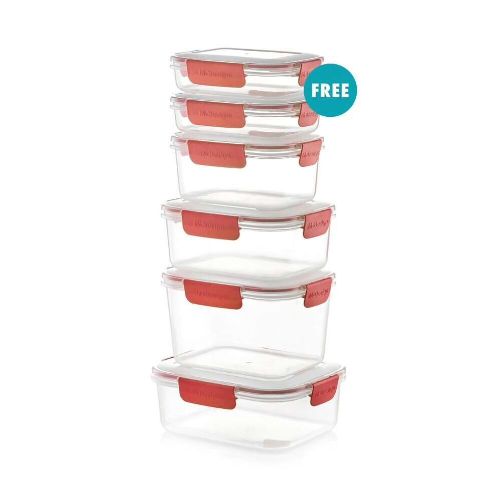 (5, Red) Food Plastic Storage Container Airtight Seal Clip Lock Lid Dishwasher Safe