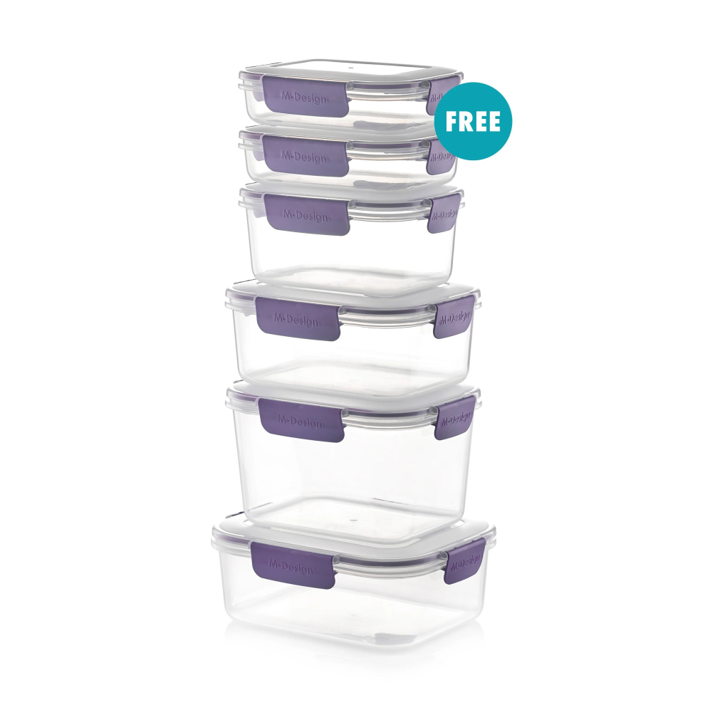 (5, Purple) Food Plastic Storage Container Airtight Seal Clip Lock Lid Dishwasher Safe