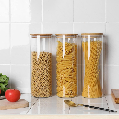 2200ml Glass Spaghetti Pasta Storage Container With Lids Set Of 3 