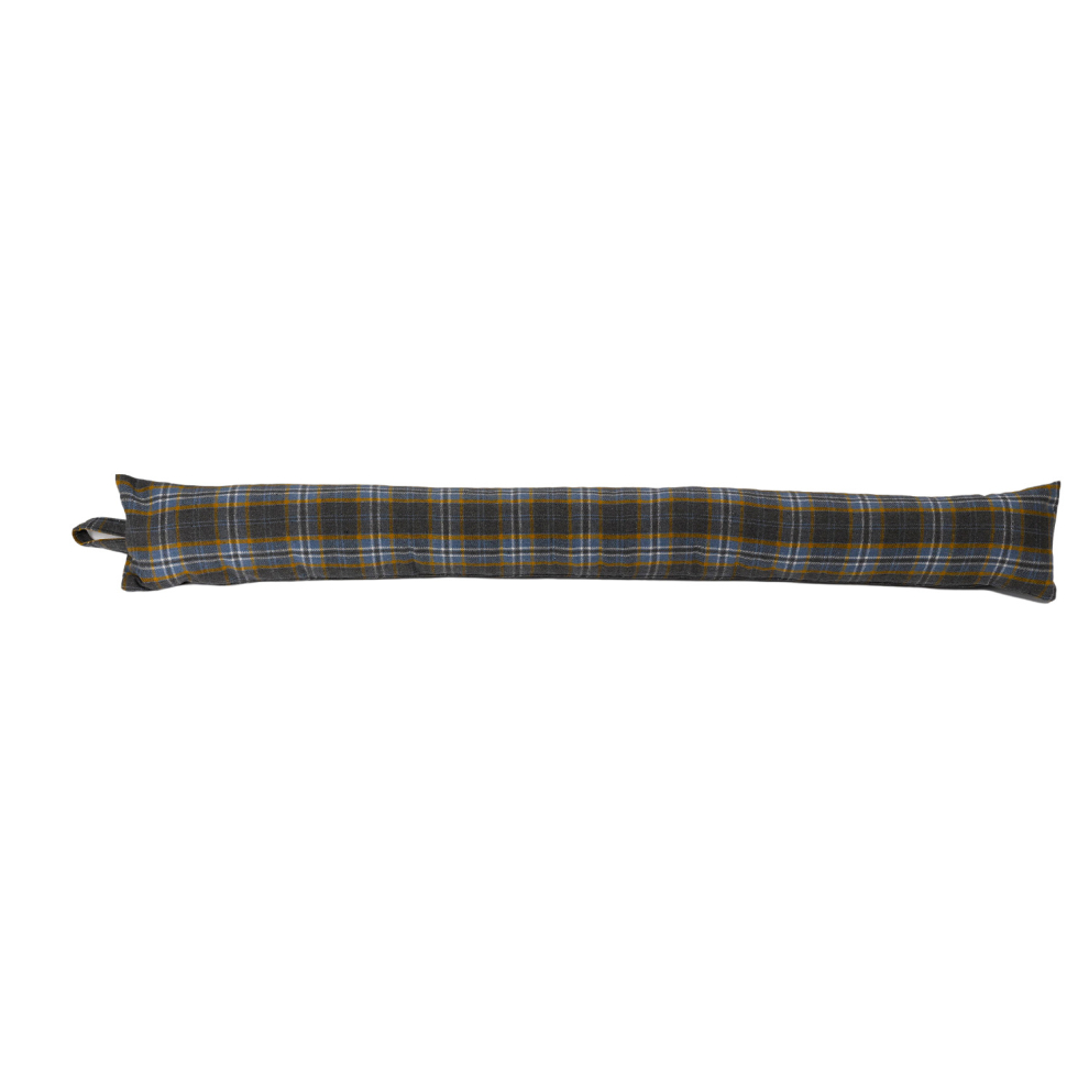 (Blue Grey, 5ft) Poly Wool Check Draught Excluder Extra Long Door Draft Stopper