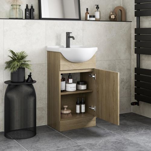 Bathroom Vanity Unit Basin Sink Single Tap Hole Freestanding 450mm Oak Effect 2