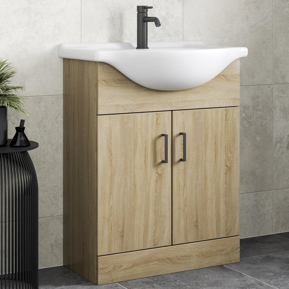 Bathroom Vanity Unit Basin Sink Single Tap Hole Freestanding 650mm Oak Effect-image-OPC-PD9XRT5-NEW