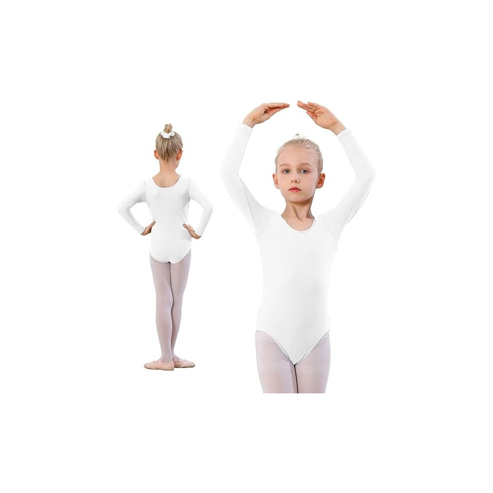 (White, 5-6 Years) Girls Childrens Microfiber Bodysuit Leotards