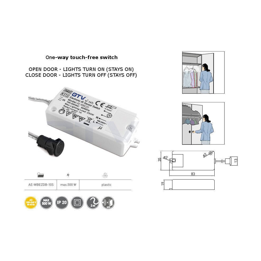 (Door sensor) Wardrobe Door IR Motion Touch Sensor Switch