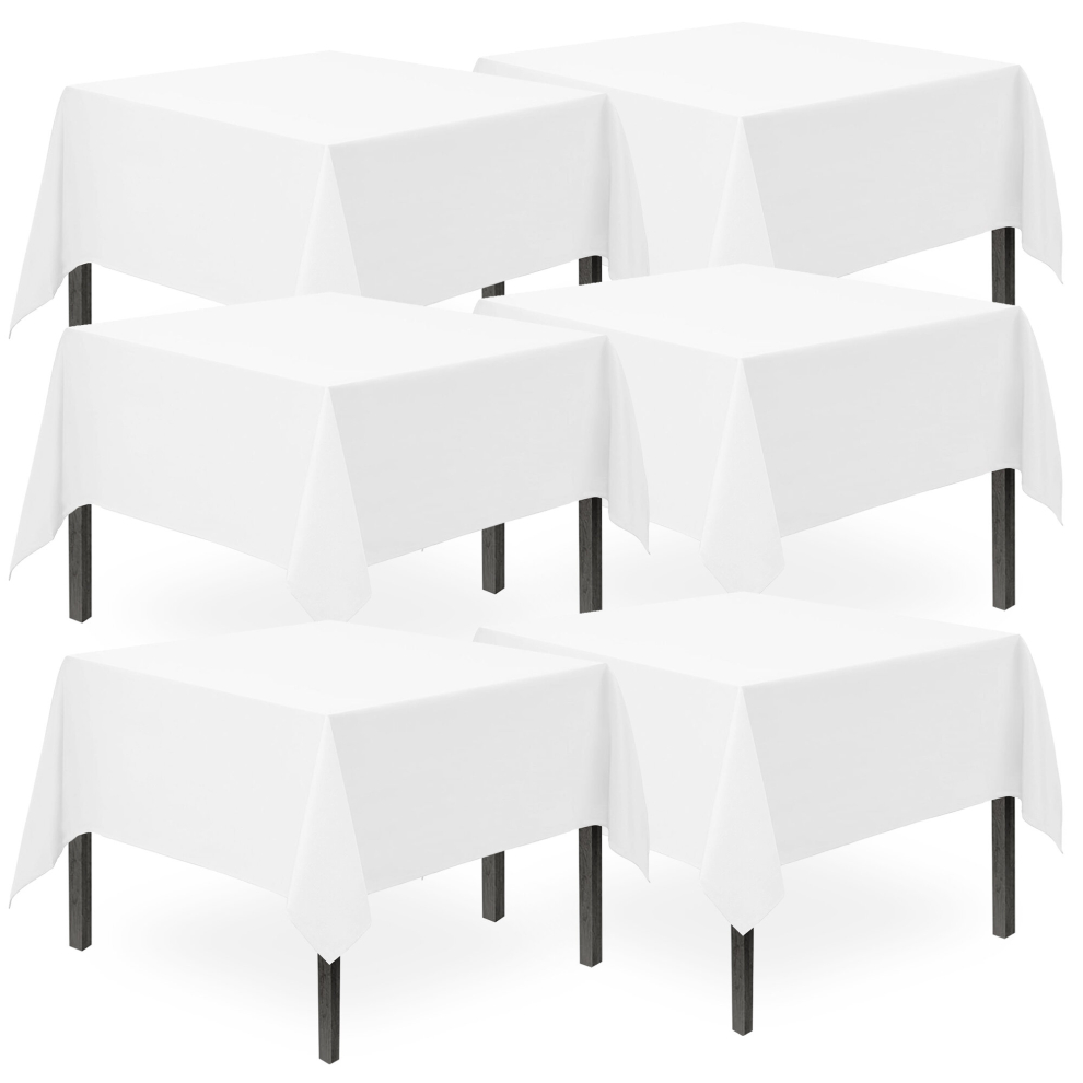 Sol 6 Plastic Table Covers Square Tablecloth Disposable Wipe Clean White