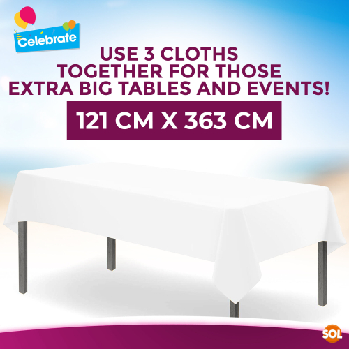 SOL 6 White Plastic Table Covers Square Tablecloth Disposable Wipe Clean 2