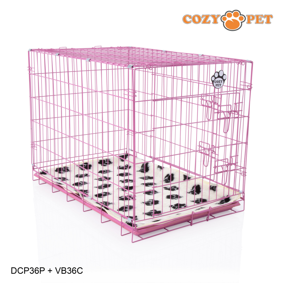 Cozy Pet Dog Cage 36'' By Puppy Crate Pen Inc Vet Bed Dcp36p + Vb36c Pink