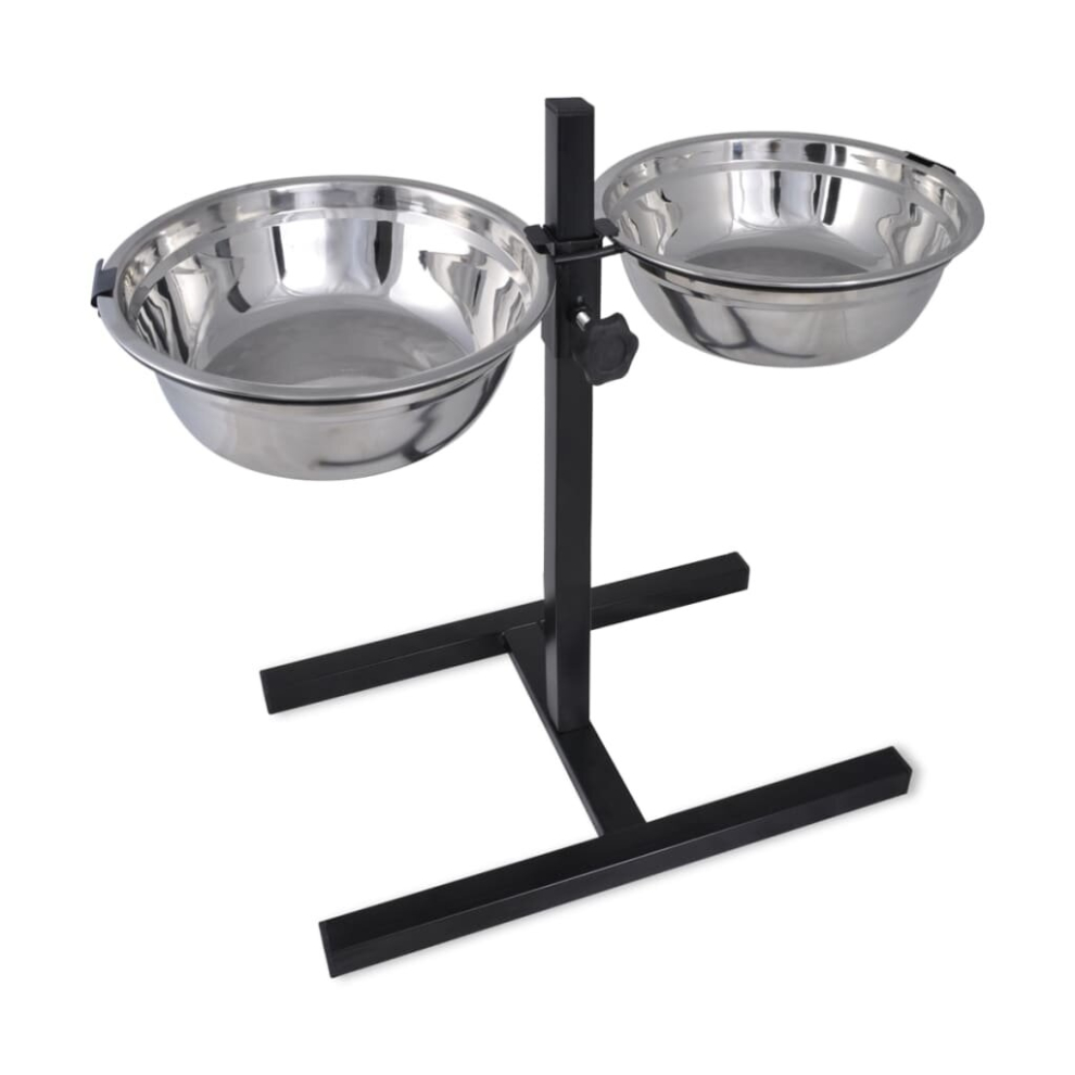 vidaXL Adjustable Double Diner Pet Dog Feeding Stand & Stainless Steel Bowls