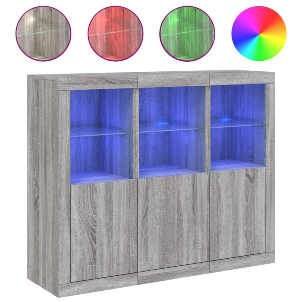 Vidaxl (Grey Sonoma) Sideboards With Led Lights Cupboard 3 Pcs Smoked Oak Engineered Wood