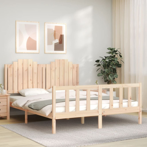 VidaXL (natural, 160 x 200 cm) vidaXL Bed Frame Bed Base Platform Bed with Headboard Small Single Solid Wood 2