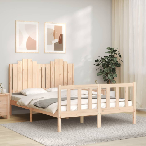 VidaXL (natural, 140 x 200 cm) vidaXL Bed Frame Bed Base Platform Bed with Headboard Small Single Solid Wood 2