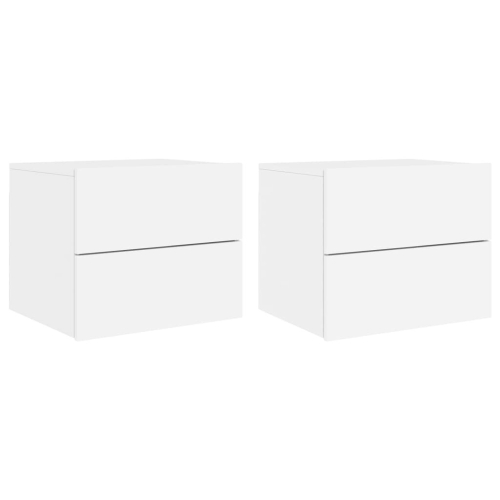 VidaXL vidaXL Wall-mounted Bedside Cabinets with LED Lights Side Table 2 pcs White