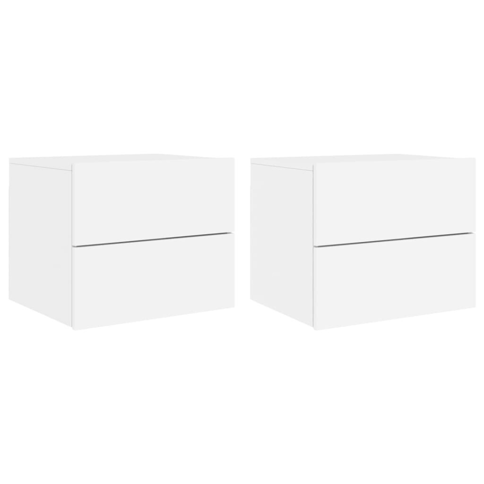 vidaXL Wall-mounted Bedside Cabinets with LED Lights Side Table 2 pcs White