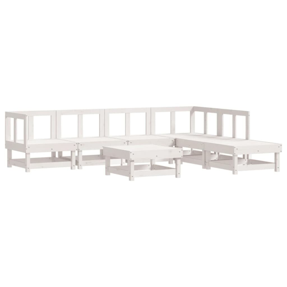 (white) vidaXL Garden Lounge Set Outdoor Modular Sofa Set 7 Piece Solid Wood Pine