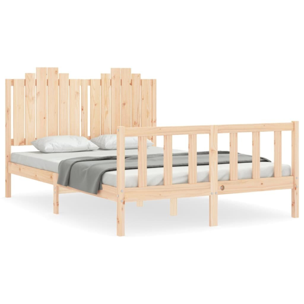 Vidaxl (Natural, 140 X 200 Cm) Bed Frame Bed Base Platform Bed With Headboard Small Single Solid Wood