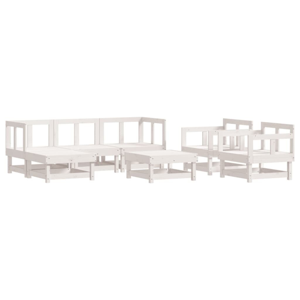 (white) vidaXL Garden Lounge Set Outdoor Modular Sofa Set 7 Piece Solid Wood Pine