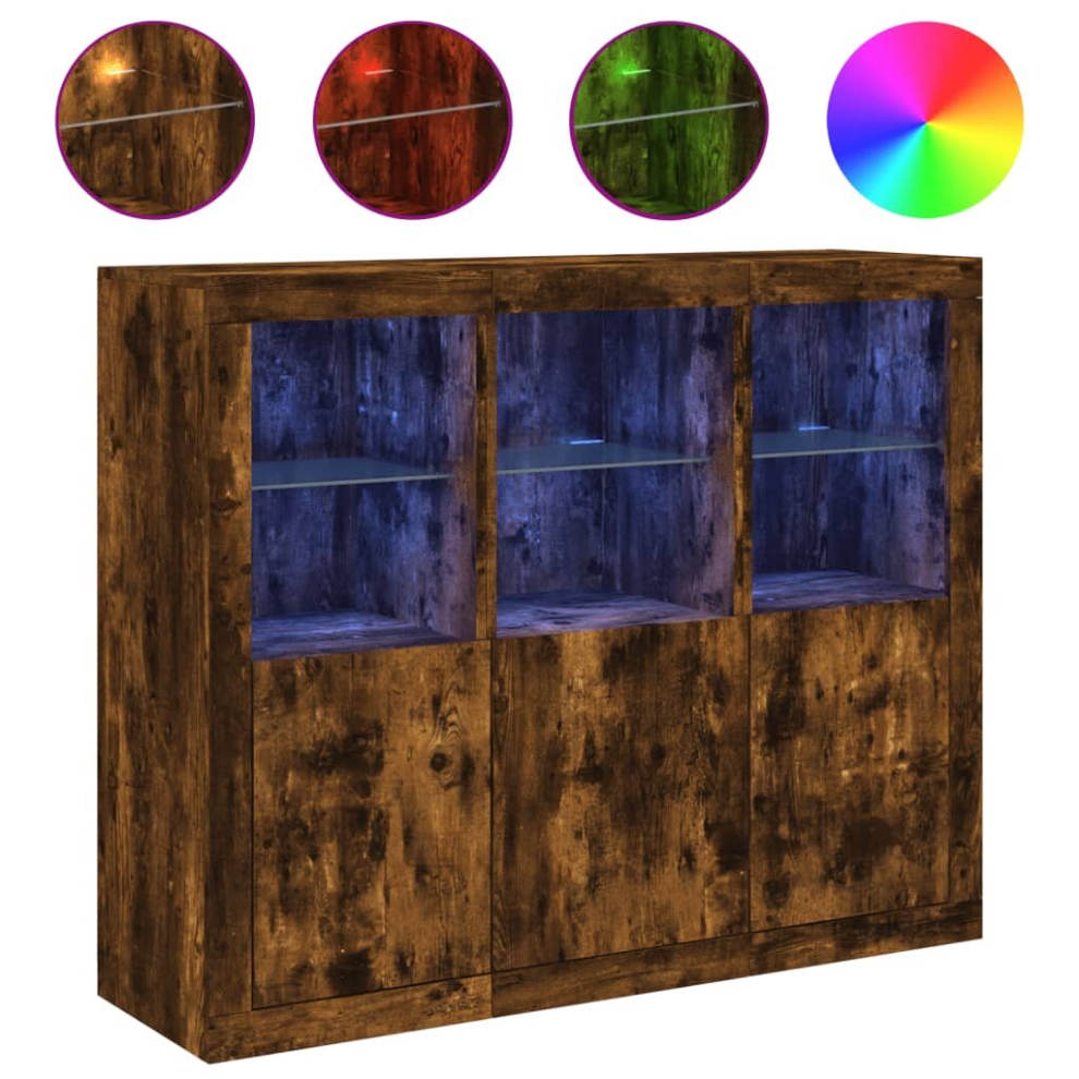 Vidaxl (Smoked Oak) Sideboards With Led Lights Cupboard 3 Pcs Smoked Oak Engineered Wood