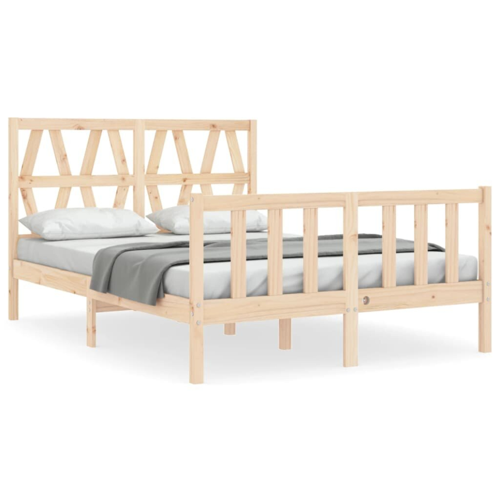 (natural, 135 x 190 cm) vidaXL Bed Frame Bed Base Wooden Platform Bed with Headboard Double Solid Wood