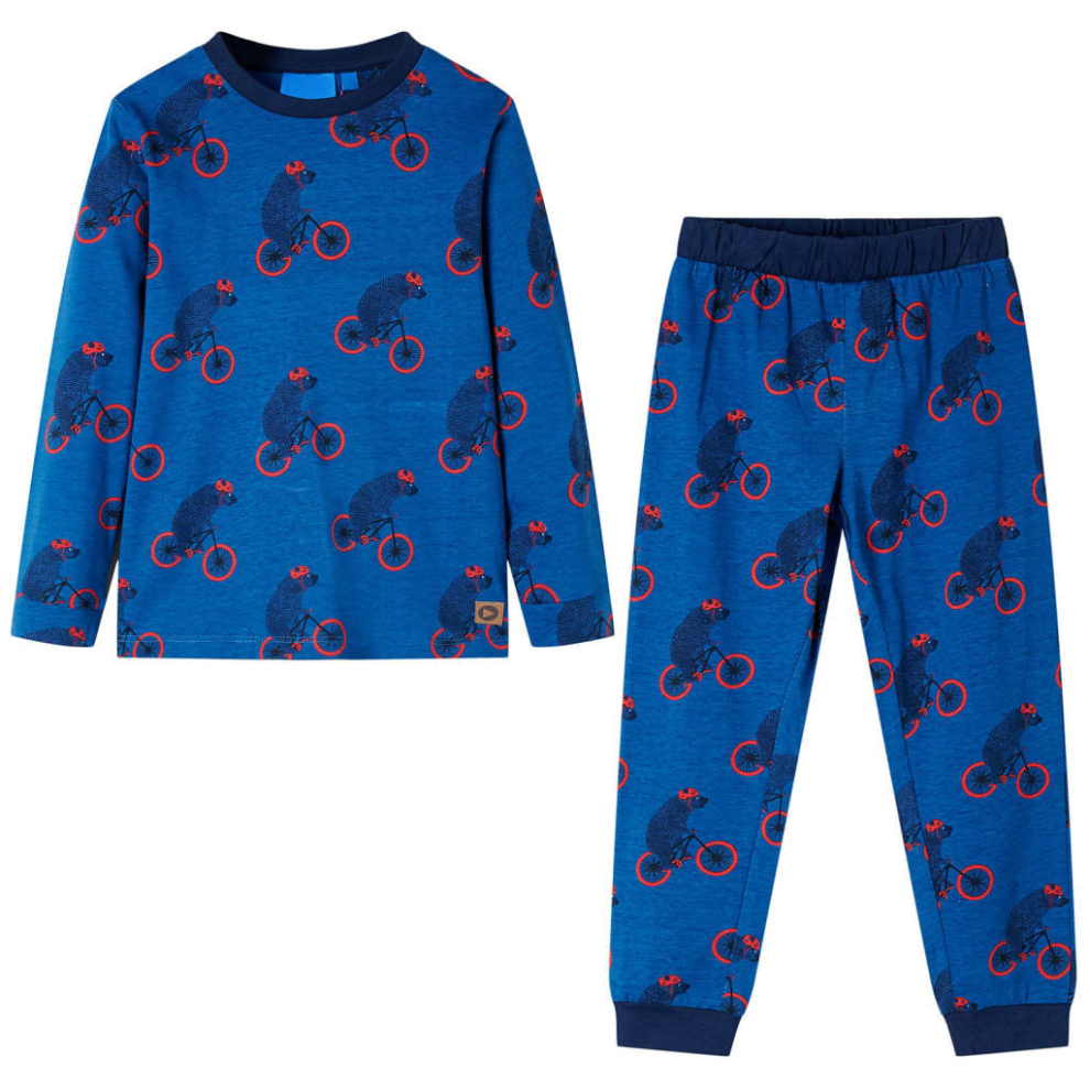 (92) Kids' Pyjamas with Long Sleeves Sleepwear PJs Bear and Bicycle Print Petrol