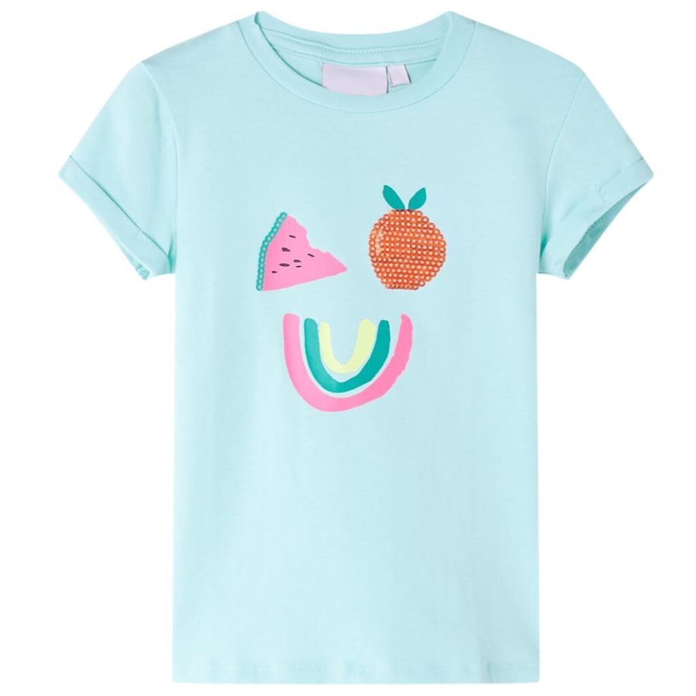 (aqua, 140) Kids' T-shirt Short Sleeves Children's T Shirt Tee Top Colourful Fruit Print