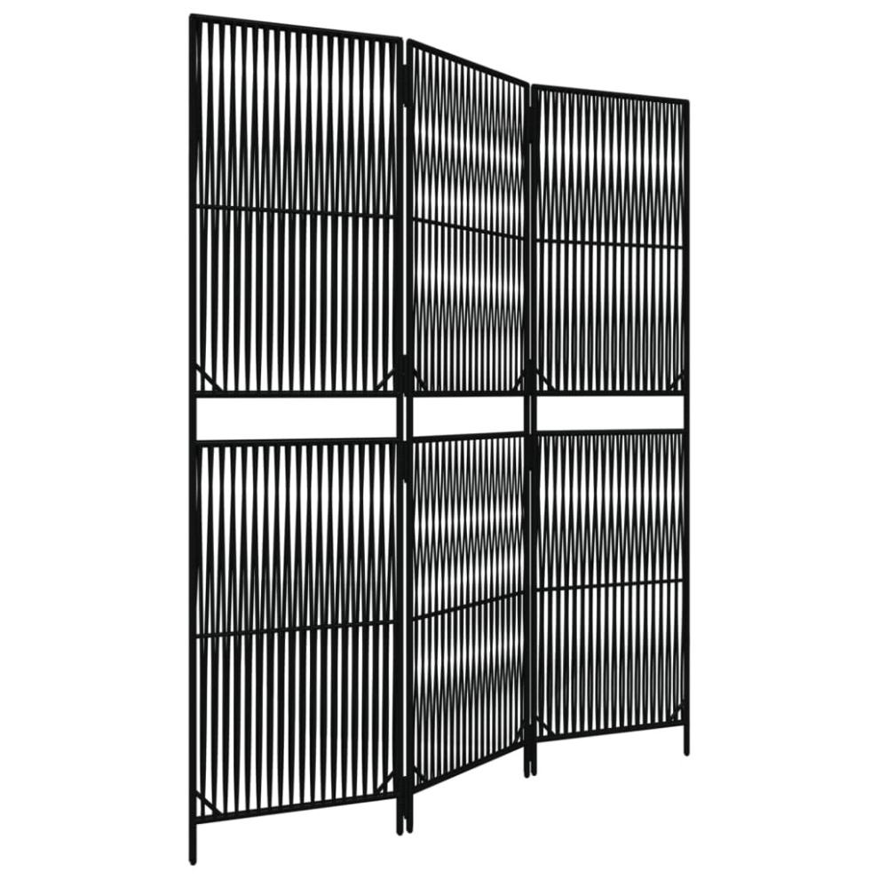 vidaXL Room Divider 3 Panels Privacy Screen Balcony Screen Black Poly Rattan