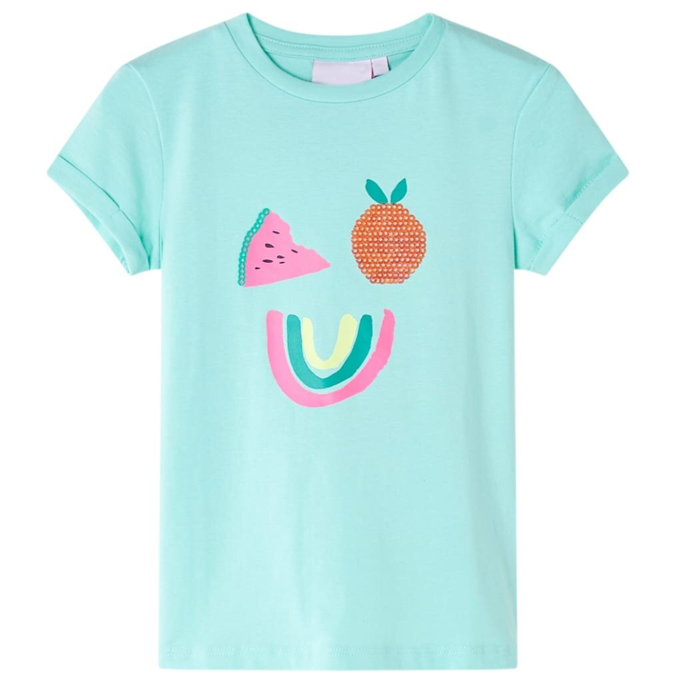 Vidaxl (Mint, 128) Kids' T-Shirt Short Sleeves Children's T Shirt Tee Top Colourful Fruit Print Green