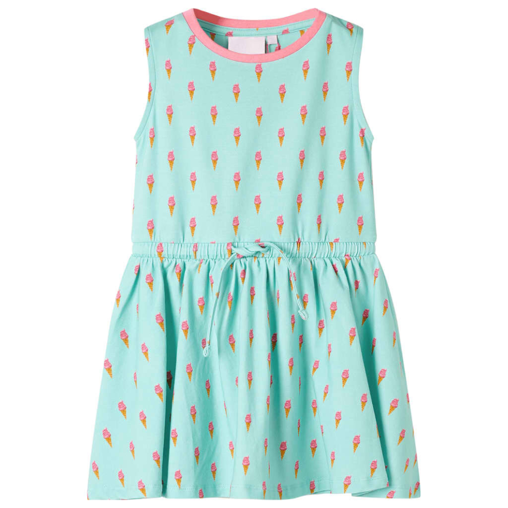 (116) Kids' Dress with Drawstring Children Girl's Dress Ice Cream Print Light Mint