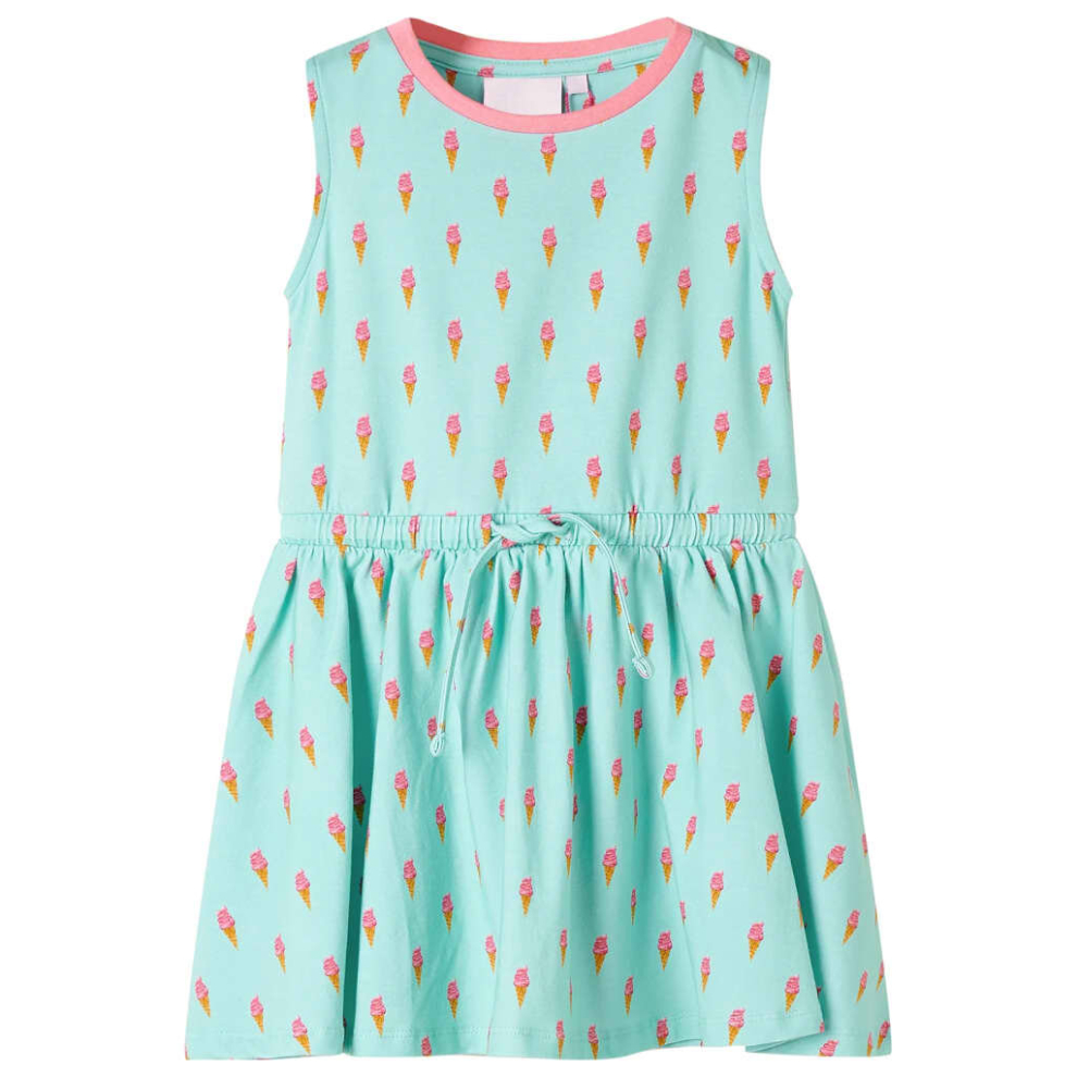 (128) Kids' Dress with Drawstring Children Girl's Dress Ice Cream Print Light Mint