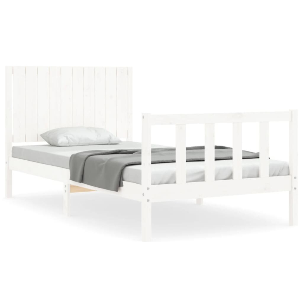 (white, 100 x 200 cm) vidaXL Bed Frame Bed Base Platform Bed with Headboard Small Single Solid Wood