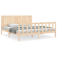 (natural, 180 x 200 cm) vidaXL Bed Frame Bed Base Platform Bed with Headboard Small Single Solid Wood