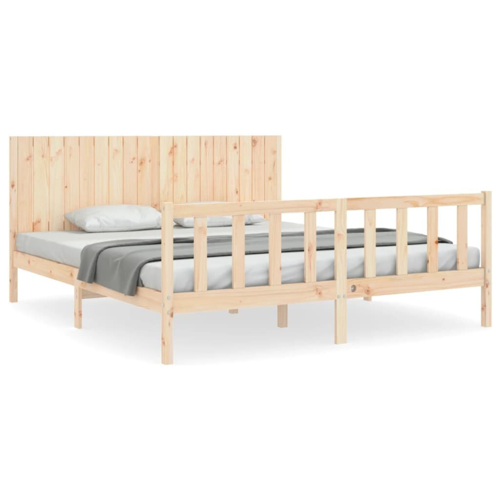 Vidaxl (Natural, 180 X 200 Cm) Bed Frame Bed Base Platform Bed With Headboard Small Single Solid Wood