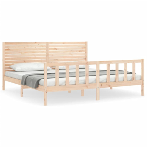 VidaXL (natural, 180 x 200 cm) vidaXL Bed Frame Bed Base Platform Bed with Headboard White Double Solid Wood 1