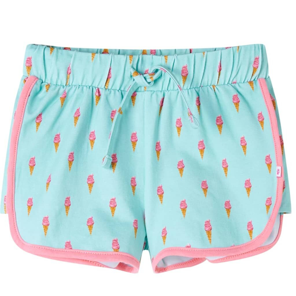 (128) Kids' Shorts with Drawstring Children Toddler Pants Ice Cream Print Light Mint