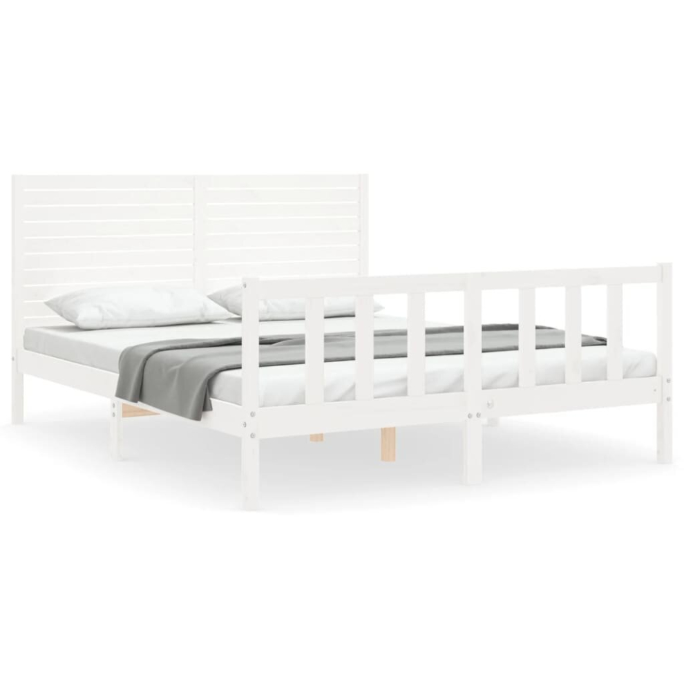 (white, 150 x 200 cm) vidaXL Bed Frame Bed Base Platform Bed with Headboard White Double Solid Wood