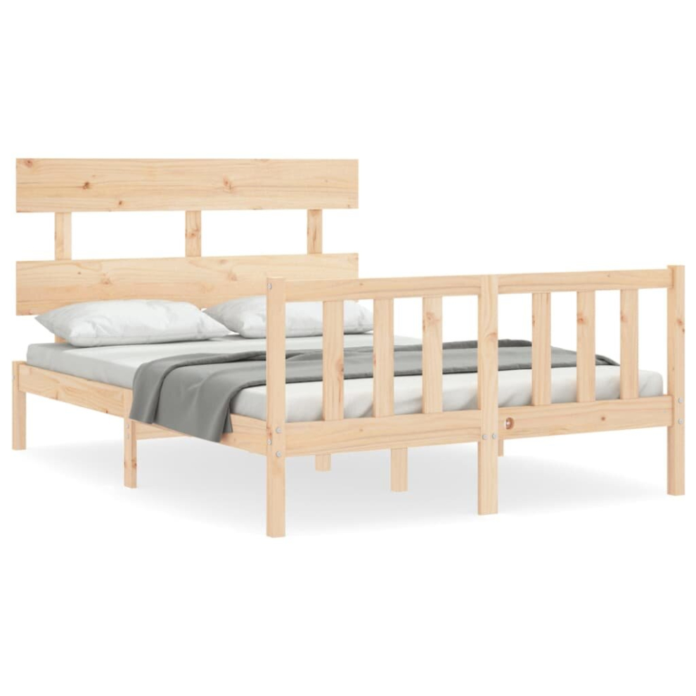 (natural, 135 x 190 cm) vidaXL Bed Frame Bedroom Platform Bed Mattress Foundation Bedstead Solid Wood