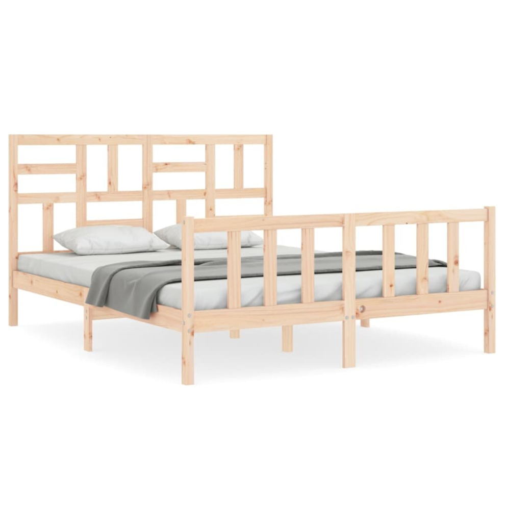 (natural, 160 x 200 cm) vidaXL Bed Frame Bed Base Wooden Bed with Headboard Super King Size Solid Wood