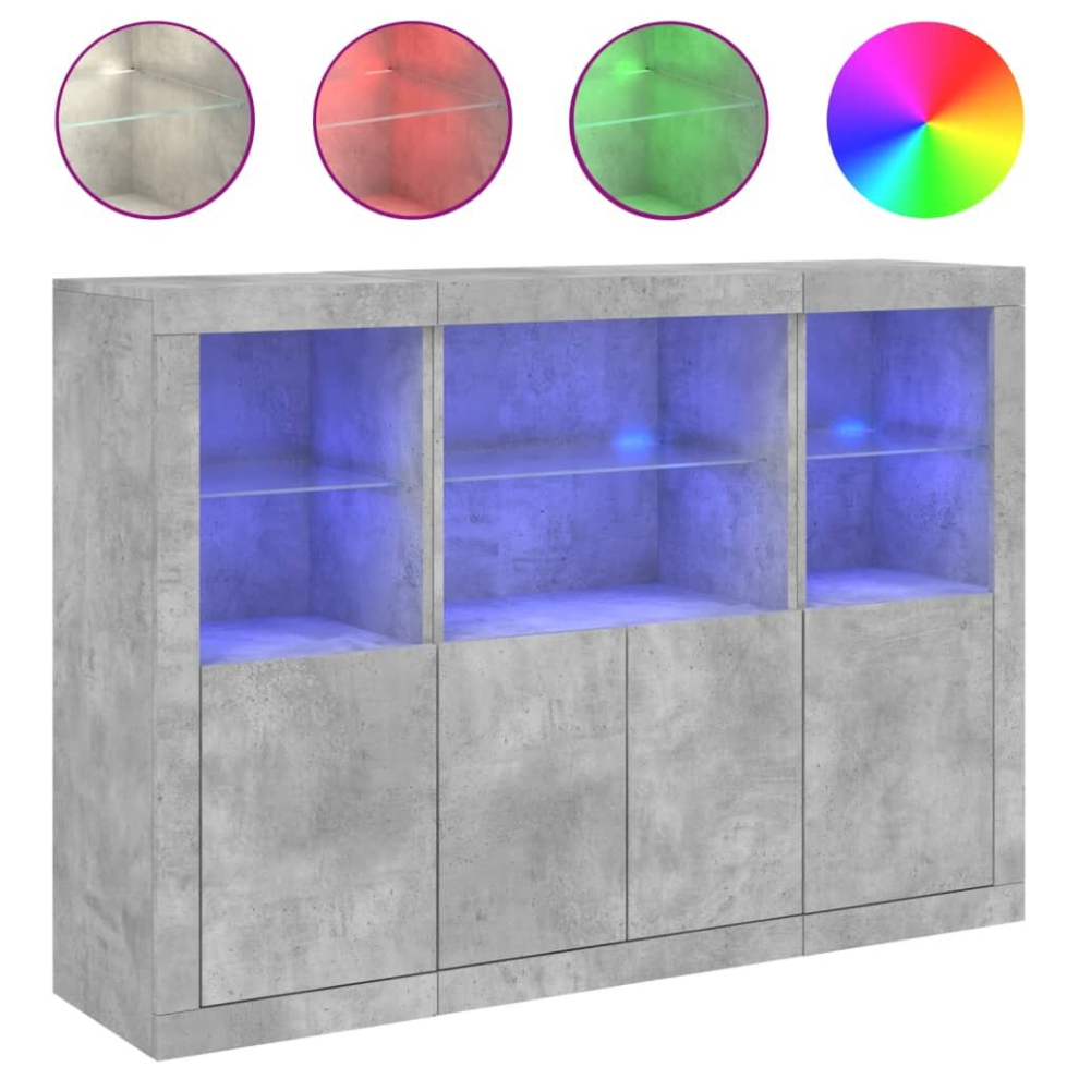 Vidaxl (Concrete Grey) Sideboards With Led Lights Cupboard 3 Pcs Concrete Grey Engineered Wood