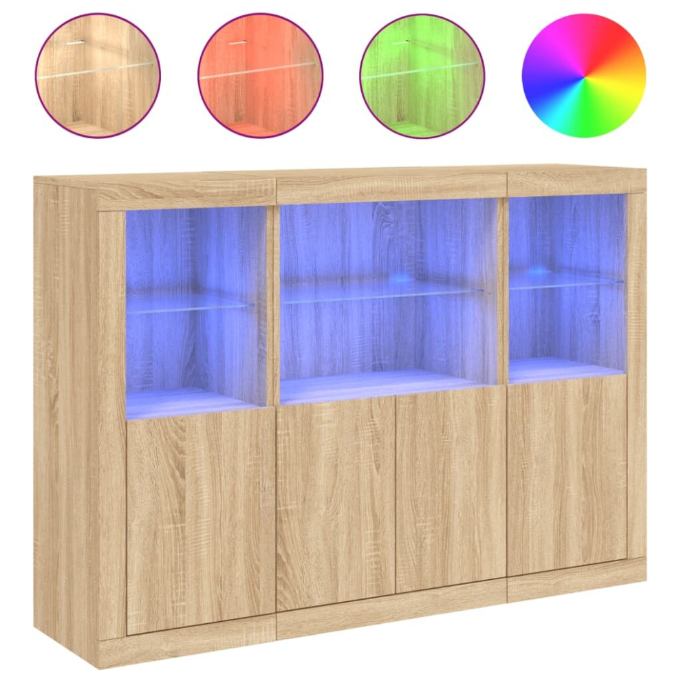 Vidaxl (Sonoma Oak) Sideboards With Led Lights Cupboard 3 Pcs Concrete Grey Engineered Wood