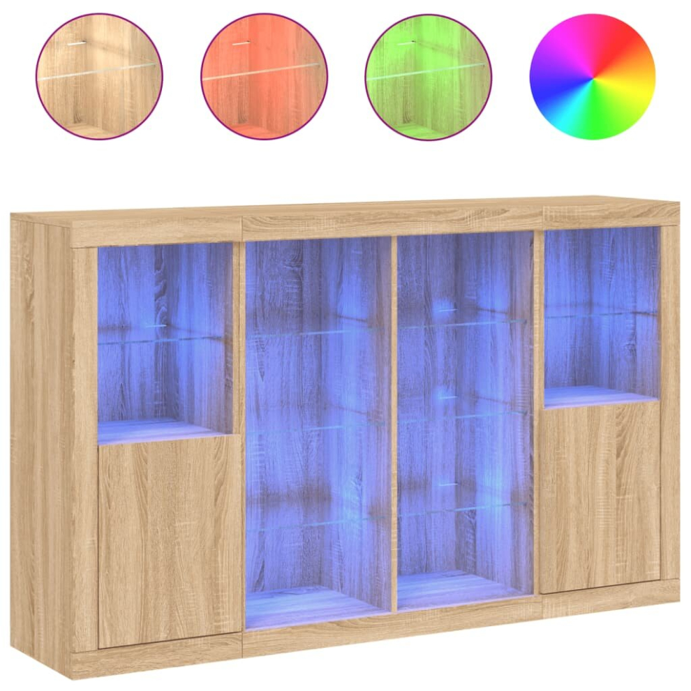 Vidaxl (Sonoma Oak) Sideboards With Led Lights Cupboard 3 Pcs Concrete Grey Engineered Wood