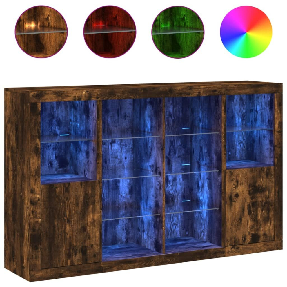 Vidaxl (Smoked Oak) Sideboards With Led Lights Cupboard 3 Pcs Concrete Grey Engineered Wood