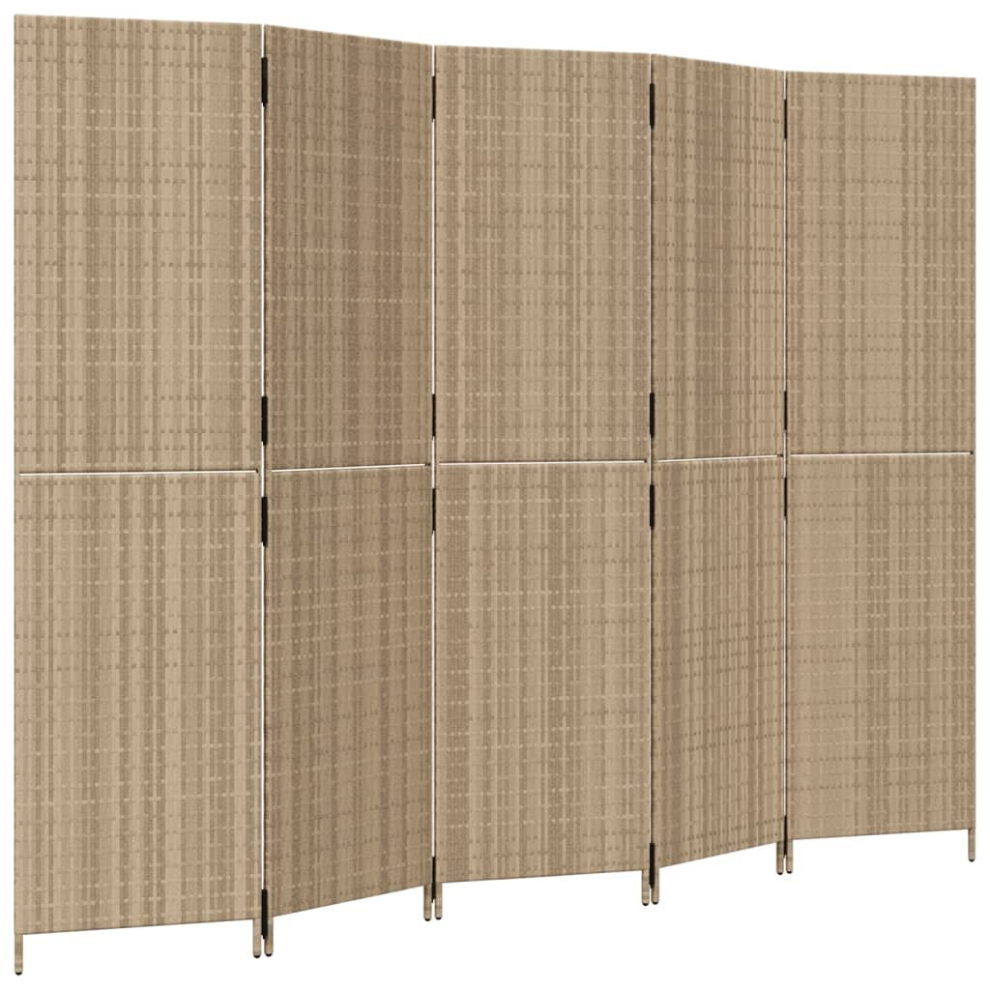 vidaXL Room Divider 5 Panels Privacy Screen Balcony Screen Beige Poly Rattan