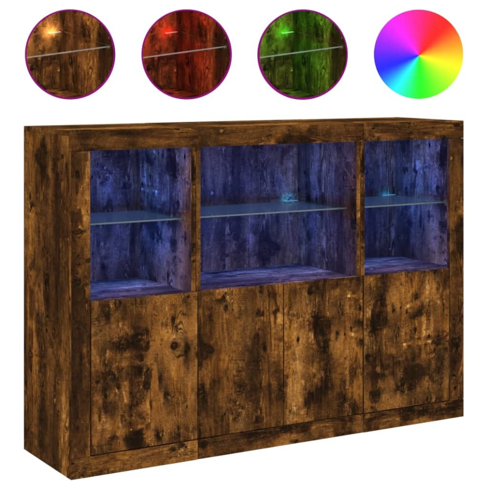 Vidaxl (Smoked Oak) Sideboards With Led Lights Cupboard 3 Pcs Concrete Grey Engineered Wood