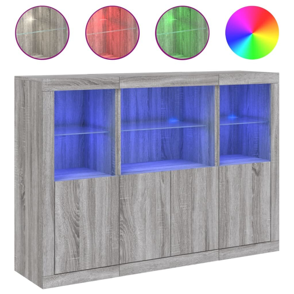 Vidaxl (Grey Sonoma) Sideboards With Led Lights Cupboard 3 Pcs Concrete Grey Engineered Wood