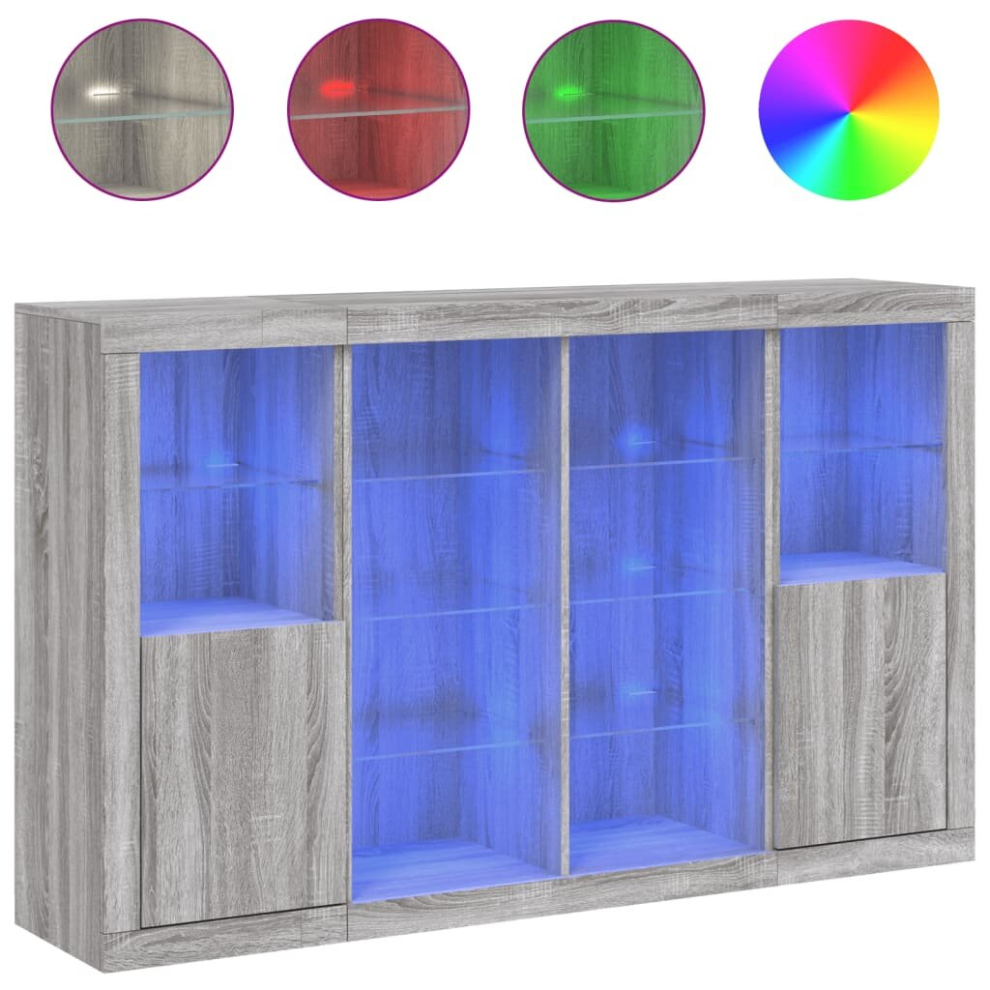 Vidaxl (Grey Sonoma) Sideboards With Led Lights Cupboard 3 Pcs Concrete Grey Engineered Wood