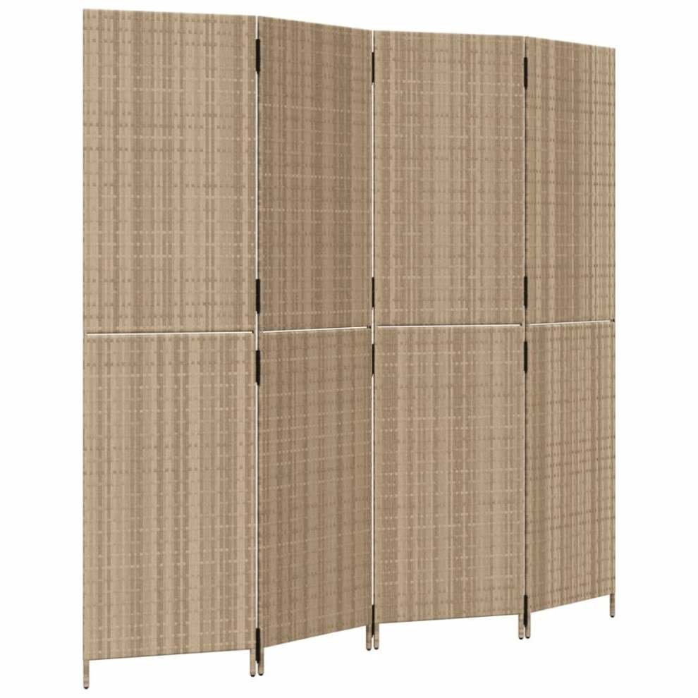 vidaXL Room Divider 4 Panels Privacy Screen Balcony Screen Beige Poly Rattan