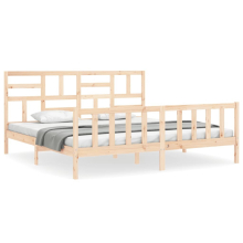 (natural, 180 x 200 cm) vidaXL Bed Frame Bed Base Wooden Bed with Headboard Super King Size Solid Wood