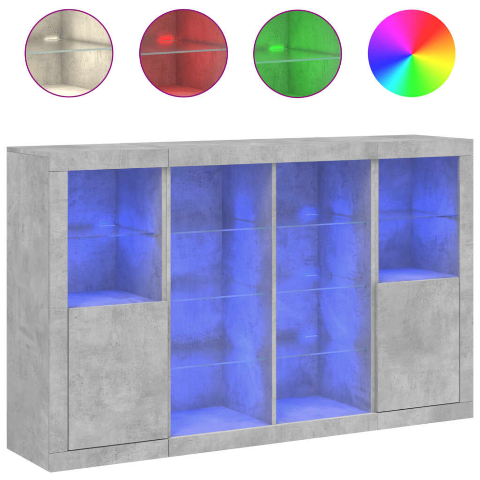 Vidaxl (Concrete Grey) Sideboards With Led Lights Cupboard 3 Pcs Concrete Grey Engineered Wood